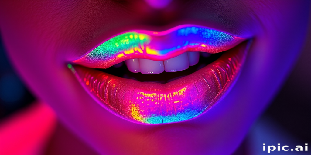 Futuristic "Holographic Prism" lip topper designed to transform any lip color with a stunning rainbow effect, featuring ultra-fine color-shifting pigments for maximum impact
