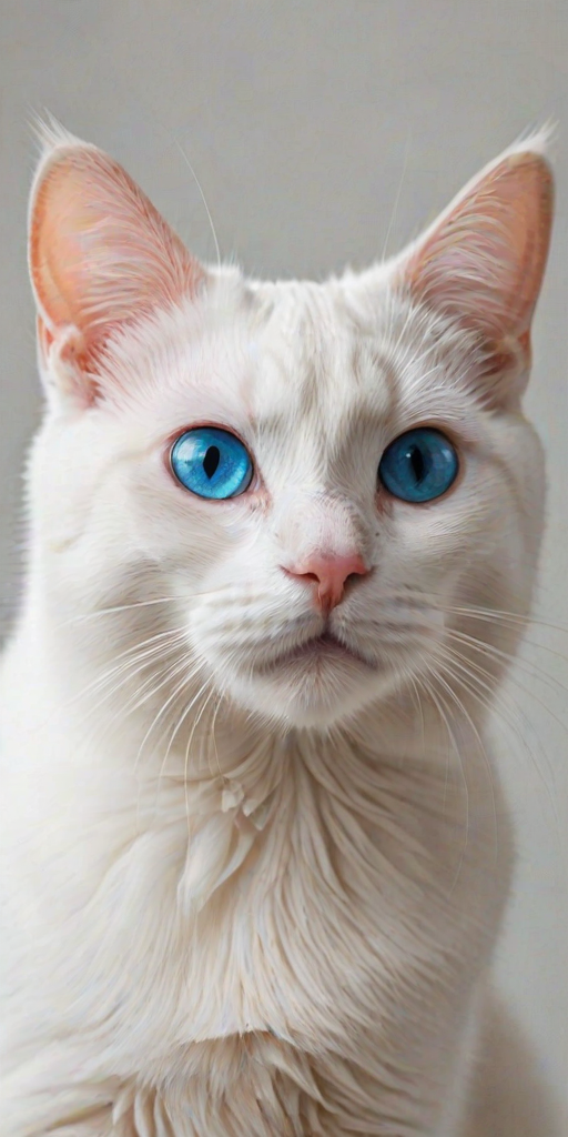 regenerate an image of a white cat with blue eyes gazing upward, focusing on its profile and whiskers