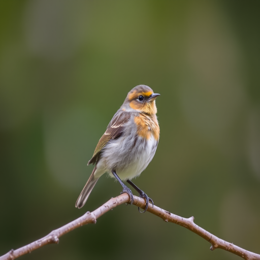 Regenerate the image of a bird perched on a branch with a shallow depth of field to blur the background, using a DSLR camera, 50mm lens, aperture f/2.8, shutter speed 1/250s, ISO 200, in natural light.