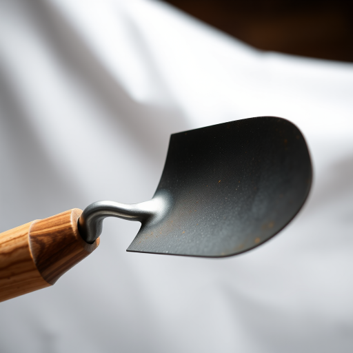 illustration of a gardening trowel with a wooden handle and sharp blade, high resolution, 4K quality, macro view, using a DSLR camera with f/2.8 aperture, ISO 100, shutter speed 1/200s, studio lighting for enhanced detail and color vibrancy