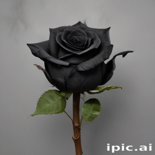 Elegant Black Rose Blooming with Rich Petals and Green Leaves