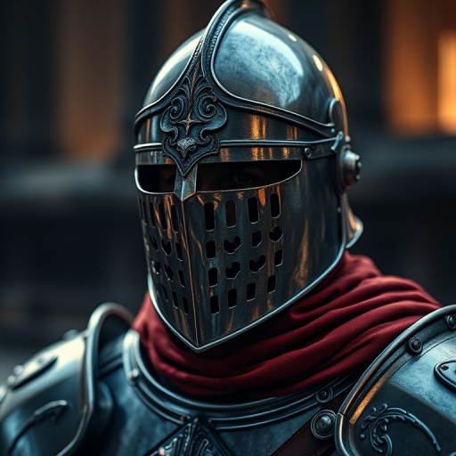 Create a highly detailed and vibrant image of a medieval knight in full armor, captured with a Canon EOS R5, 85mm lens, f/1.8 aperture, ISO 100, 1/200s shutter speed, in a soft-focus background to enhance the subject, with dramatic lighting to highlight the metallic textures.