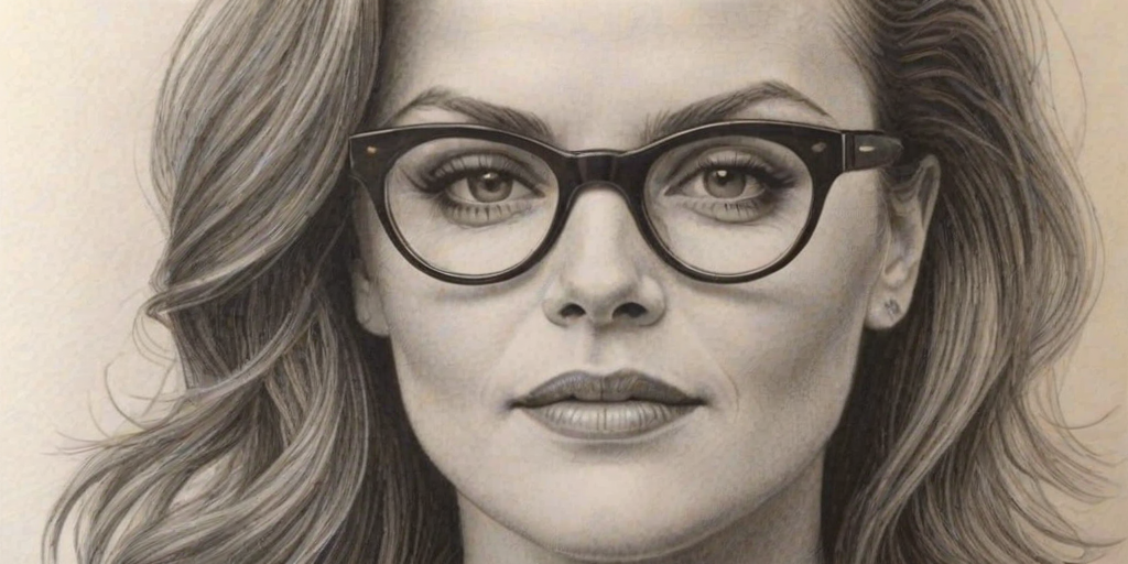 Enchanting Belinda Carlisle, pencil sketch, portrait of Stunning woman 1929s in glasses, hair style beatnik, outline, clear lines, fine lines, 8k