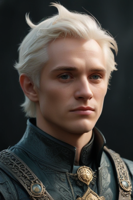 Portrait of a Noble Young Man with Striking White Hair and Regal Attire