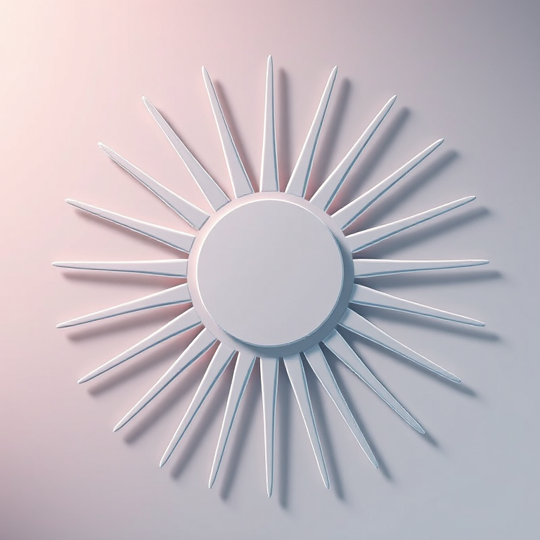 create a high-contrast vector graphic of a sun icon with rays emanating from a circular center using a Canon EOS R5 camera at f/8 aperture, ISO 100, 1/200 sec shutter speed, taken from a top-down view with a minimalistic style