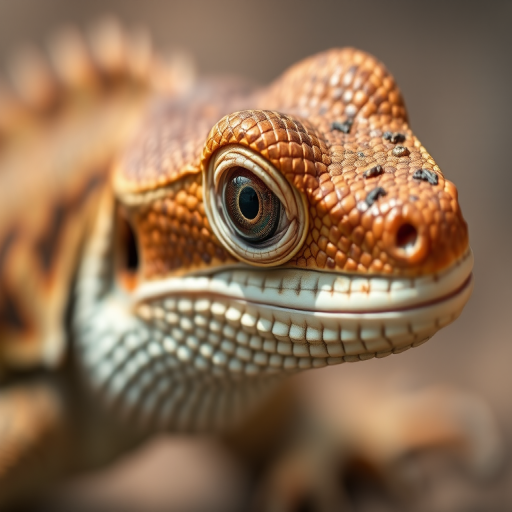capture a close-up of a lizard with detailed scales and textures, natural lighting, shallow depth of field, f/2.8 aperture, 50mm lens, DSLR camera, 1/250s shutter speed, ISO 100, focus on the lizard's eye