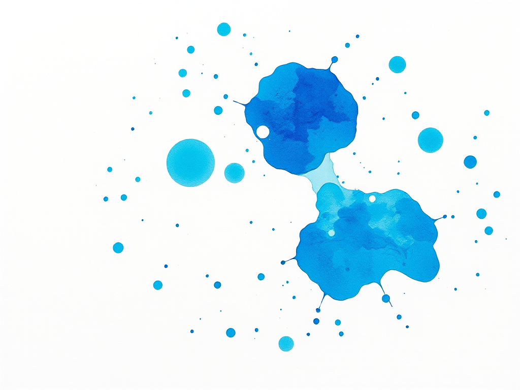Create a vibrant abstract watercolor design with splashes of turquoise and blue on a white background, shot with a DSLR camera at f/8, ISO 100, 50mm lens, ensuring a sharp focus and high color saturation, in natural lighting from a slightly elevated angle.