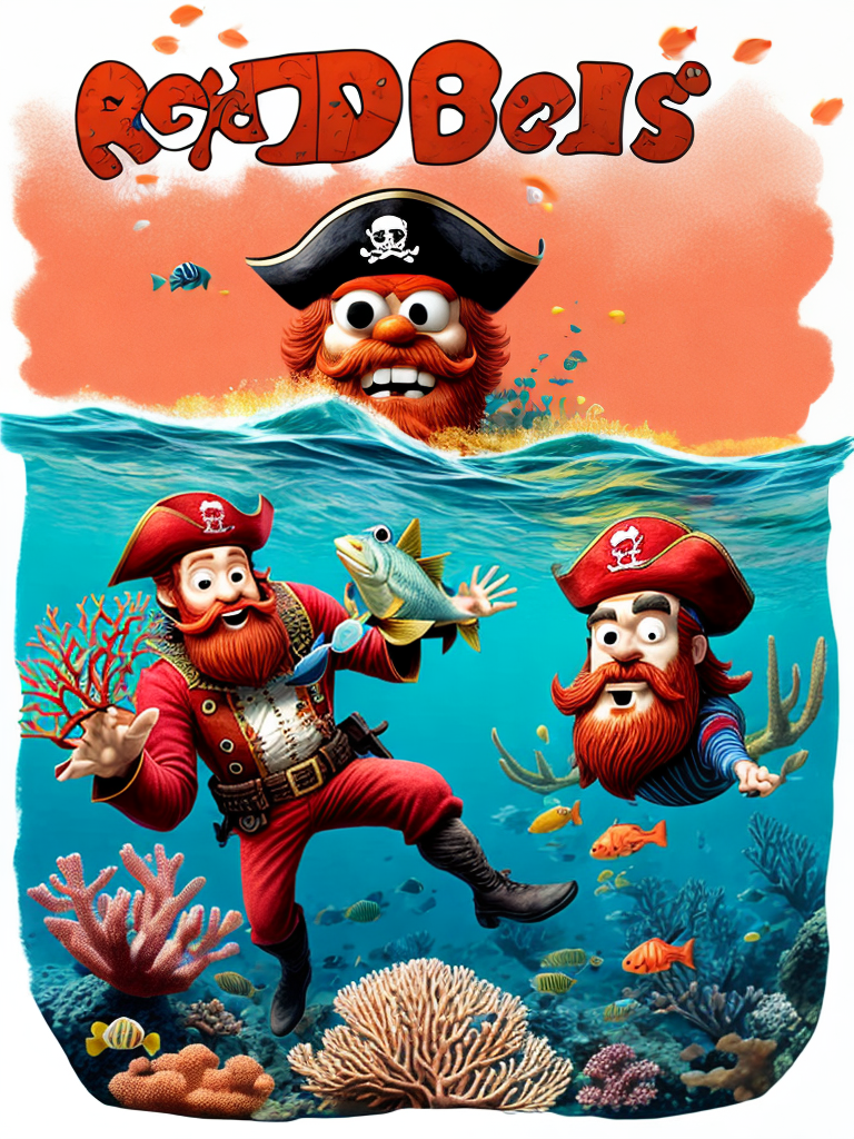 A logo for redbeard coral reefs with a red bearded pirate with hat and ...