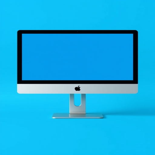 Create a high-resolution digital illustration of a modern computer monitor with a sleek design, set against a bright blue background, using a Canon EOS R5 camera with a 50mm lens, f/2.8 aperture, ISO 100, and soft diffused lighting to enhance colors and details.