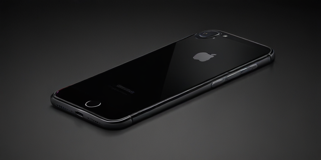 Elegant Black iPhone 7 Displayed on a Dark, Reflective Surface
