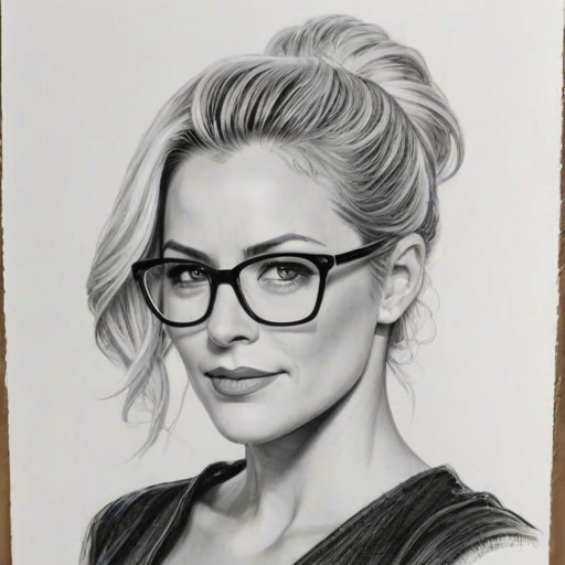 Bewitching Brittany Daniel, pencil sketch, portrait of Stunning woman 1959s in glasses, hair style beatnik, outline, clear lines, fine lines, 8k