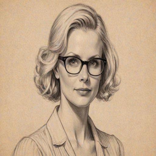 Fascinating Monica Potter, pencil sketch, portrait of Sublime woman 1933s in glasses, hair style beatnik, outline, clear lines, fine lines, 8k