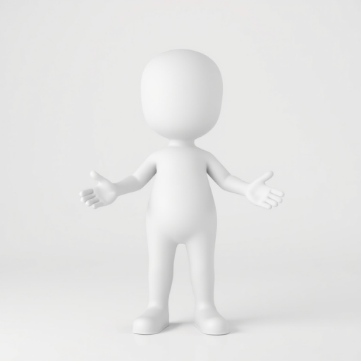 Generate a 3D character model of a stylized, simplistic humanoid figure with a smooth white finish, arms outstretched in a welcoming pose, captured in a clean studio setting with soft diffused lighting, using a DSLR camera with an aperture of f/2.8, focal length of 50mm, ISO 200, and a slight vignette effect for enhanced depth.