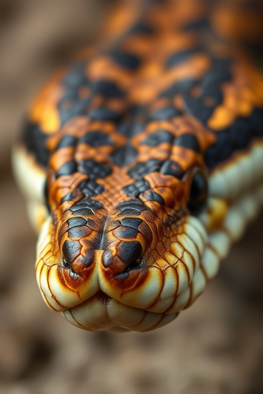 Close-up of a rattlesnake's head showcasing its textured scales, photographed with a DSLR camera using a 100mm macro lens, aperture f/2.8, shutter speed 1/250s, ISO 200, natural lighting, shallow depth of field.
