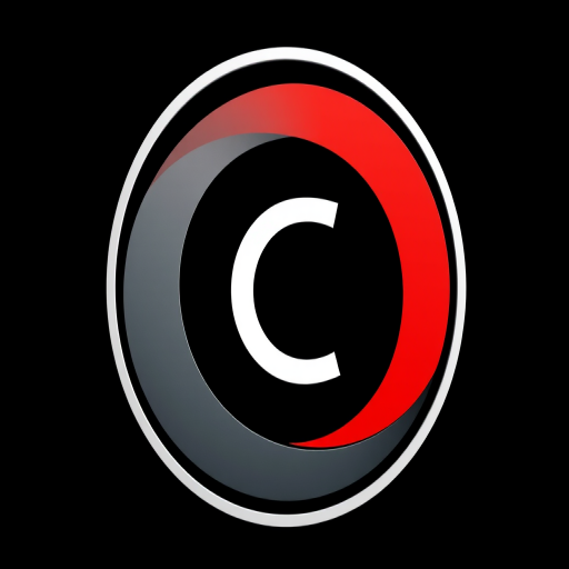 Create a high-resolution circular logo design featuring a stylized letter "C" with a gradient transition from gray to red, using a DSLR camera with a 50mm lens, aperture set to f/1.8, ISO 100, and natural lighting for enhanced clarity and depth.