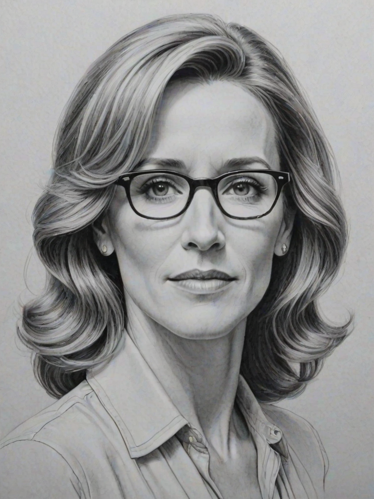 Gorgeous Felicity Huffman, pencil sketch, portrait of Gorgeous woman 1940s in glasses, hair style beatnik, outline, clear lines, fine lines, 8k