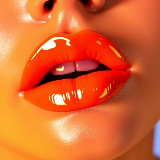 Electric neon orange lips with a high-shine vinyl finish and ultra-pigmented color, dubbed "Citrus Shock Lacquer"
