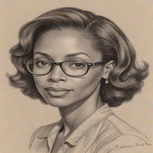 Comely Holly Robinson Peete, pencil sketch, portrait of Exquisite woman 1942s in glasses, hair style beatnik, outline, clear lines, fine lines, 8k