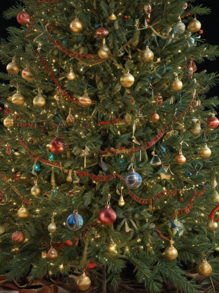 A Beautifully Decorated Christmas Tree Adorned with Colorful Ornaments ...