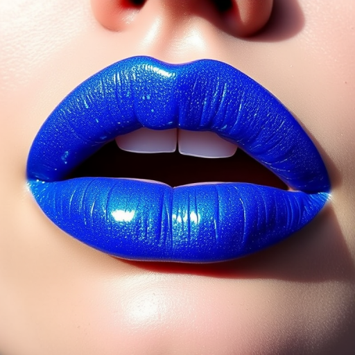 Bold electric blue lips with a high-shine gloss, "Oceanic Allure" features an eye-catching holographic shimmer and precise, crisp edges