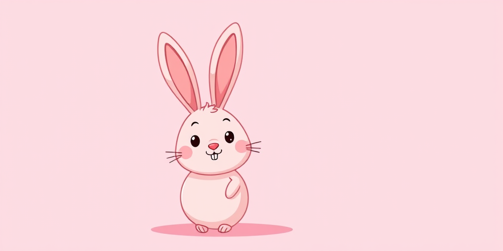 Create a cute cartoon-style illustration of a pink bunny character with a round body and happy expression, set against a solid light pink background, captured with a DSLR camera at f/2.8 aperture, 50mm lens, ISO 100, in soft natural lighting for enhanced color vibrancy and clarity.
