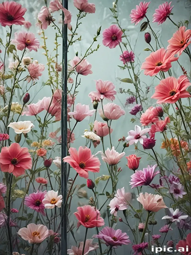 flowers behind glass wallpaper