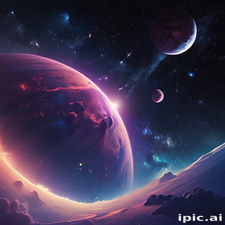 Vibrant Cosmic Landscape Featuring Distant Planets and Celestial ...