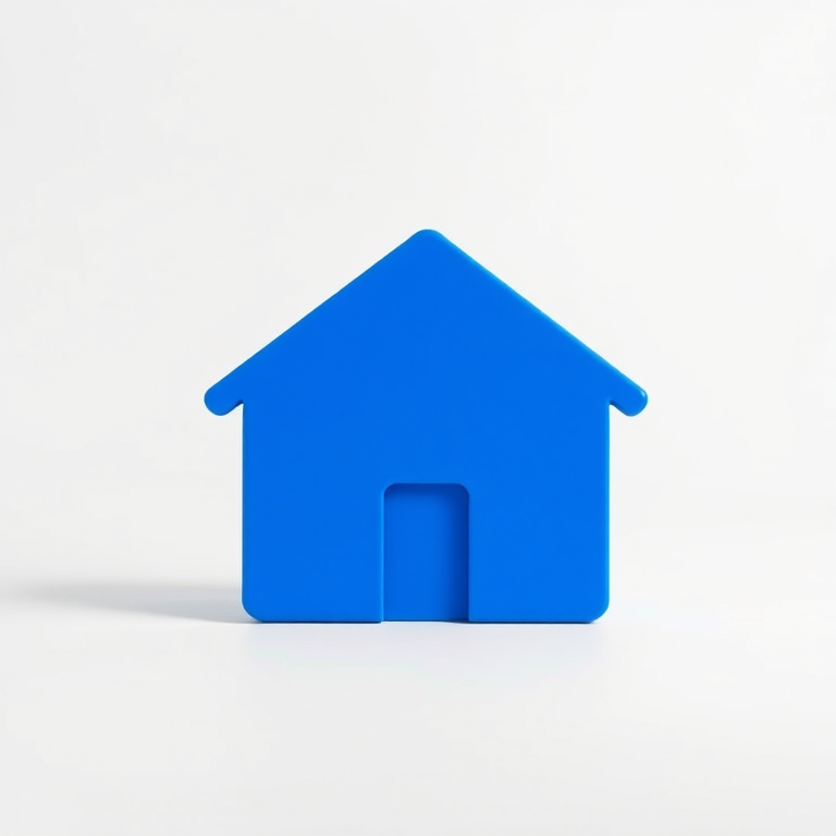 Create a high-resolution image of a simple blue house icon on a transparent background, captured with a DSLR camera at f/8 aperture, 1/250 second shutter speed, ISO 100, in a clean studio lighting setup.