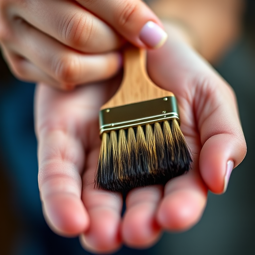 high-resolution macro shot of a hand holding a brush over an open palm, using a DSLR camera with a 100mm f/2.8 macro lens, aperture set to f/4, ISO 100, natural lighting for enhanced detail and clarity