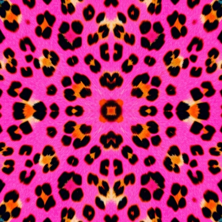 leopard print pattern on a bright pink background, high-resolution, macro lens, f/2.8 aperture, ISO 100, 50mm lens, studio lighting, symmetrical composition, vibrant colors