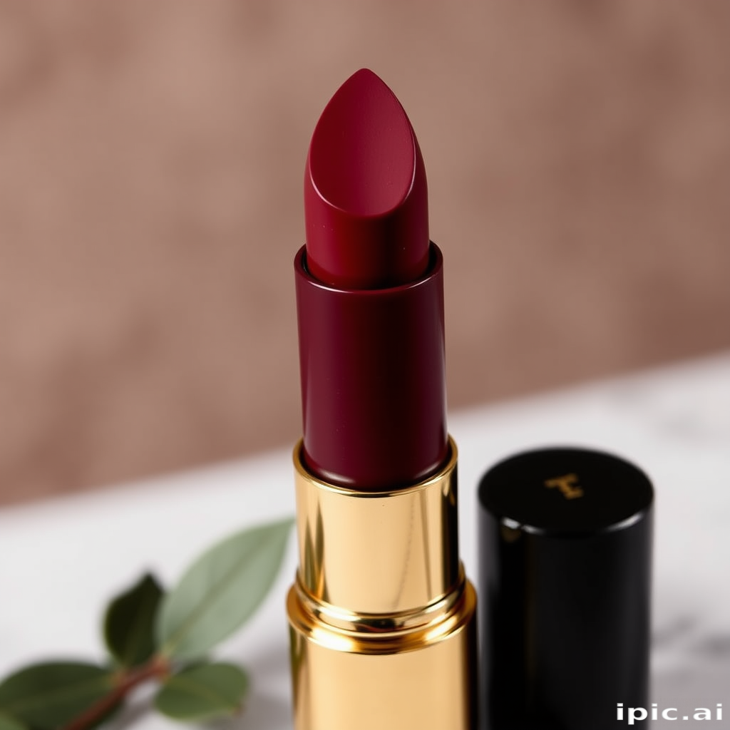 Matte burgundy lipstick "Vintage Vamp" featuring deep wine undertones and velvety texture, ideal for formal events and dramatic looks, enriched with nourishing oils