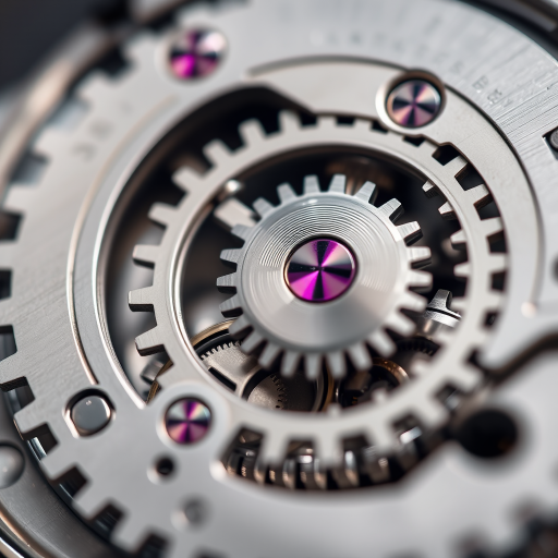macro shot of intricate watch gears with detailed metal textures and reflections, f/2.8 aperture, ISO 100, 1/60s shutter speed, 50mm lens, soft focus background