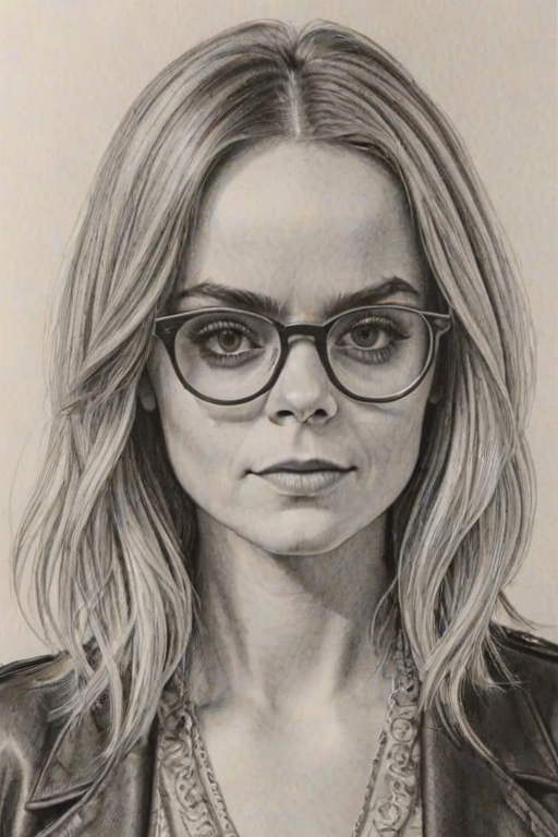 Charming Taryn Manning, pencil sketch, portrait of Sublime woman 1975s in glasses, hair style beatnik, outline, clear lines, fine lines, 8k