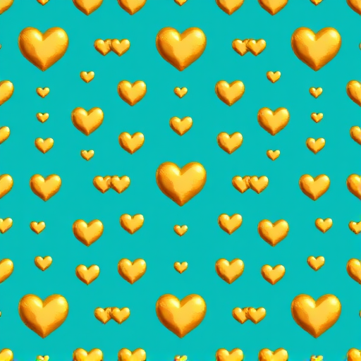 Create a seamless pattern of small, gold hearts on a vibrant teal background, captured with a DSLR camera at f/4, 35mm lens, 1/125 sec exposure, and ISO 100 for clarity and sharpness.