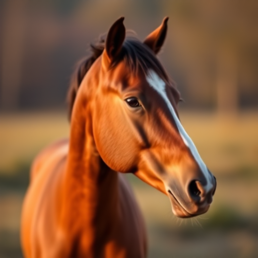 photograph of a brown horse in profile with a blurred natural background, soft lighting, shallow depth of field, aperture f/2.8, ISO 100, shutter speed 1/200s, taken with a DSLR camera, 85mm lens, golden hour lighting