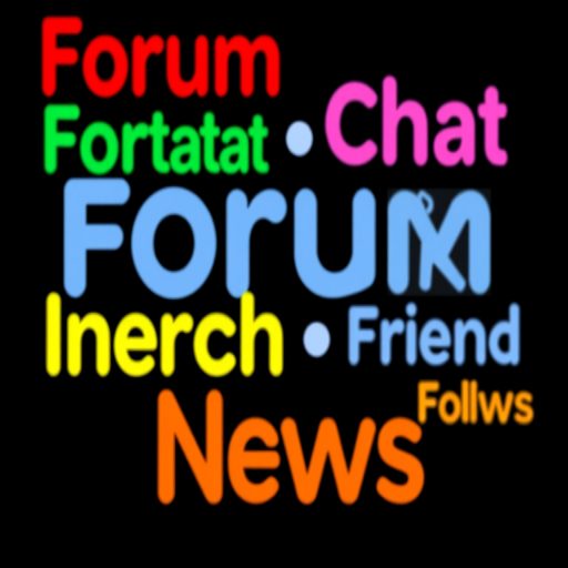 Create an illustration with the words "Forum," "Chat," "Format," "Share," "Search," "Like," "Social," "Internet," "Friend," "Follow," and "News" in vibrant colors on a solid black background, using a DSLR camera with a 50mm lens, f/1.8 aperture, ISO 100, and a shallow depth of field to create a striking and high-quality image with a clear focus on the text.