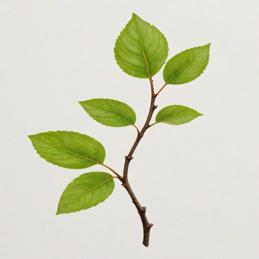 illustration of a brown twig with two green leaves sprouting from it against a white background