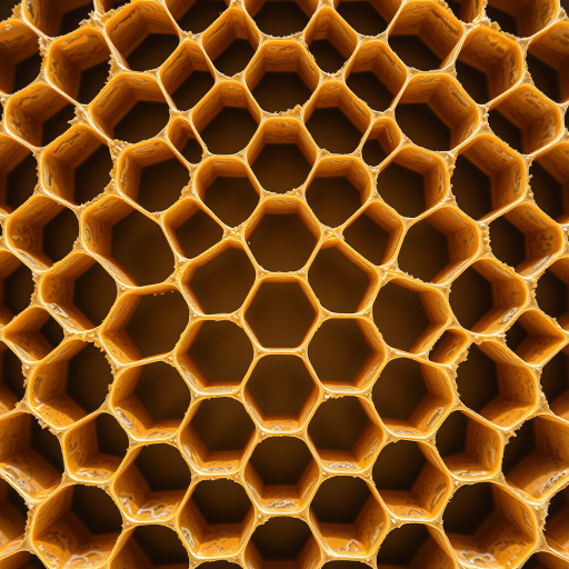 Create a high-resolution image of a honeycomb pattern with a transparent background using a DSLR camera with a 50mm lens at f/2.8, ISO 100, and a shallow depth of field, capturing top-down view to emphasize the hexagonal shapes and textures.
