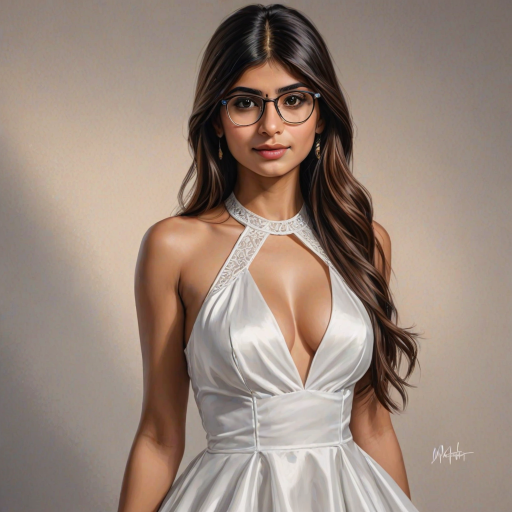 mia khalifa, digital painting,  digital illustration,  stunning girl, make up , white silk dress extreme detail,  digital art,  4k,  ultra hd