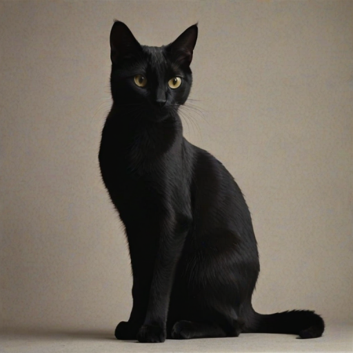 Create a simple black silhouette of a cat sitting, facing to the right, with a curvy tail and pointed ears.