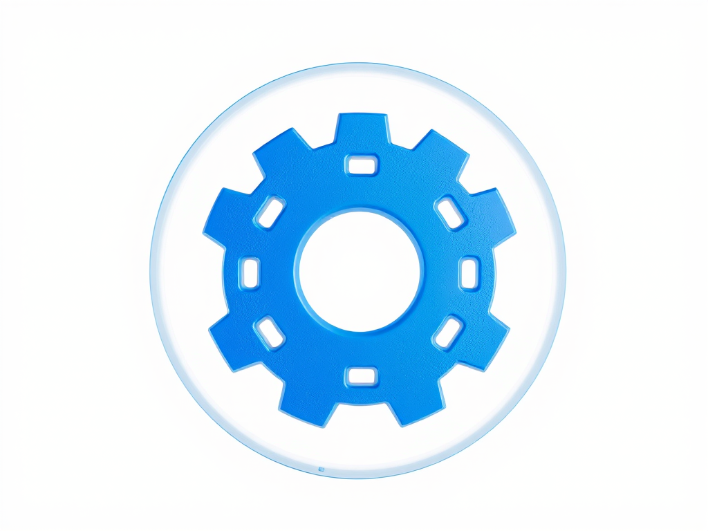 high-resolution image of a blue gear icon on a transparent background, shot with a DSLR camera, aperture f/8, ISO 100, 50mm lens, soft lighting for even illumination, focus on the gear's details and textures