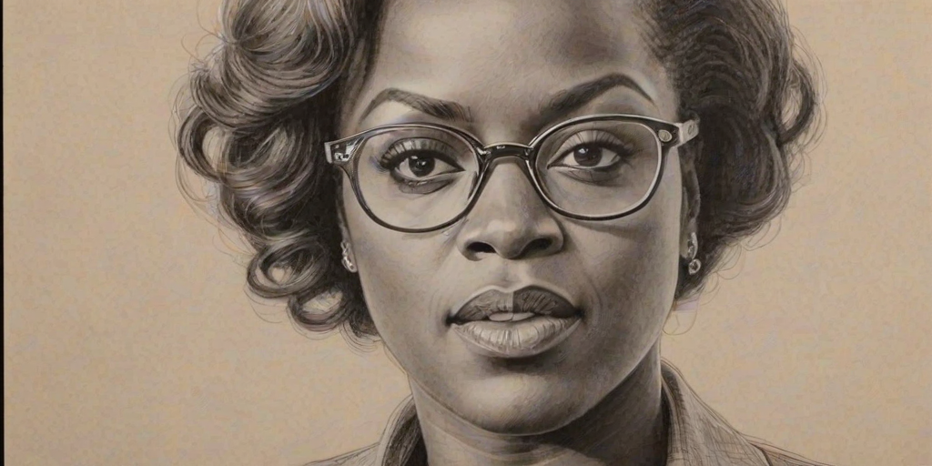 Fascinating Viola Davis, pencil sketch, portrait of Superb woman 1937s in glasses, hair style beatnik, outline, clear lines, fine lines, 8k