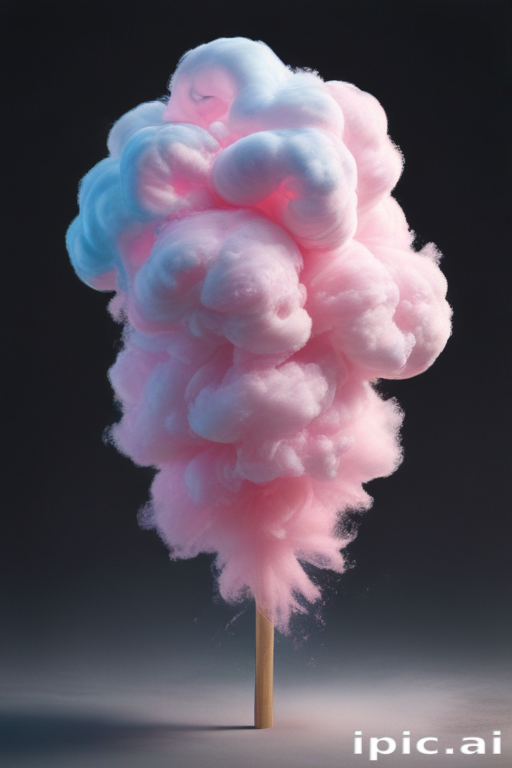 Fluffy Pink Cotton Candy on a Stick Against a Dark Background