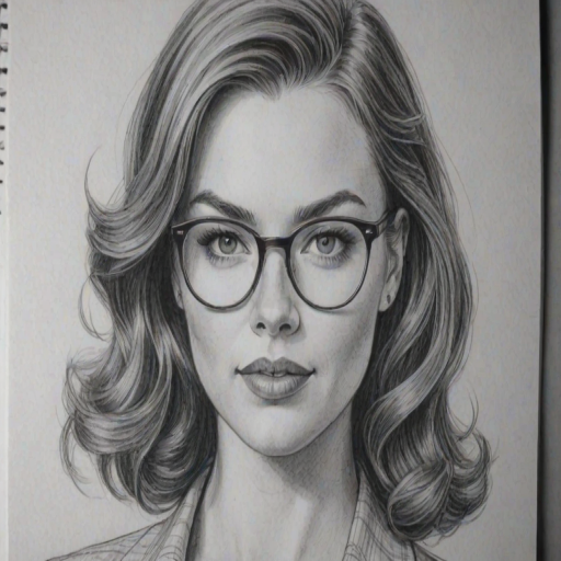 Bewitching Kaitlyn Black, pencil sketch, portrait of Lovely woman 1953s in glasses, hair style beatnik, outline, clear lines, fine lines, 8k