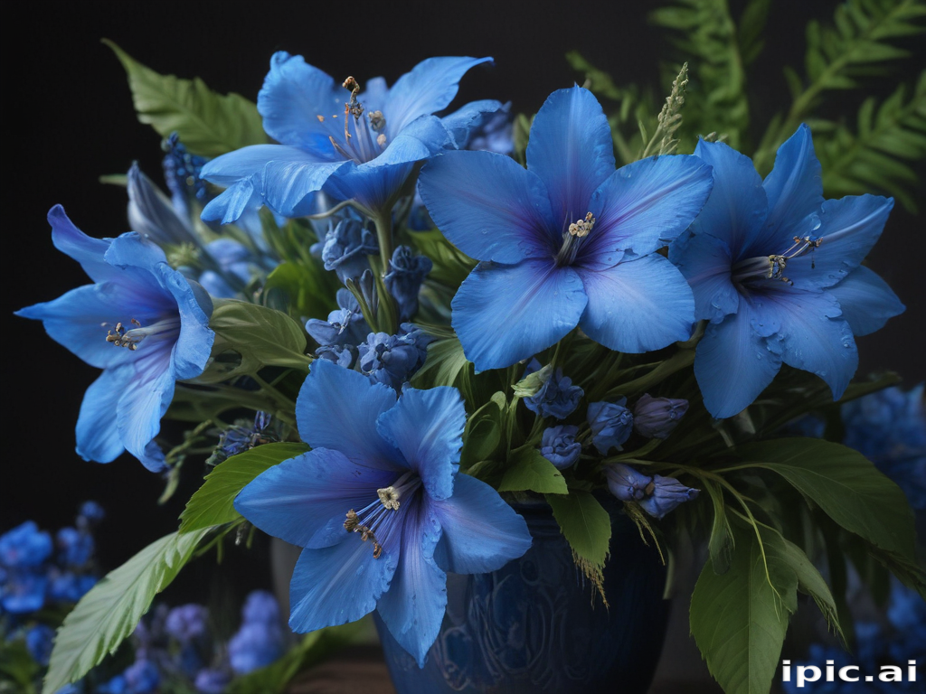 A Beautiful Arrangement of Vibrant Blue Flowers in a Decorative Vase.