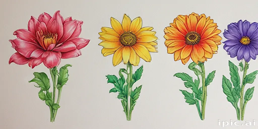 colored drawings of flowers