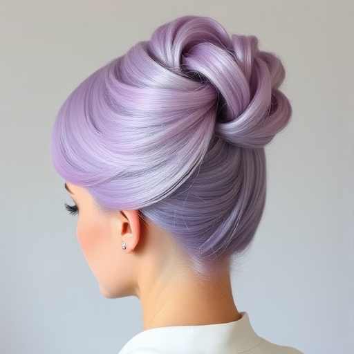 Retro-inspired hair style presenting a voluminous beehive updo with a soft lilac tint and subtle teased texture throughout