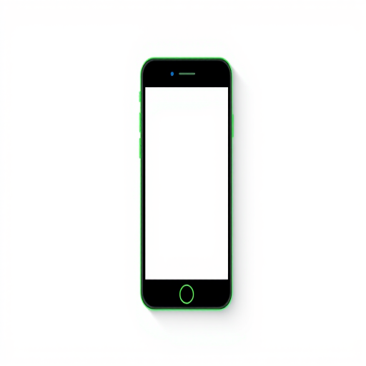 create a minimalistic vector-style image of a smartphone with a green outline on a white background, camera settings: ISO 100, aperture f/8, shutter speed 1/125s, camera view: front view, camera style: flat design, camera type: digital illustration