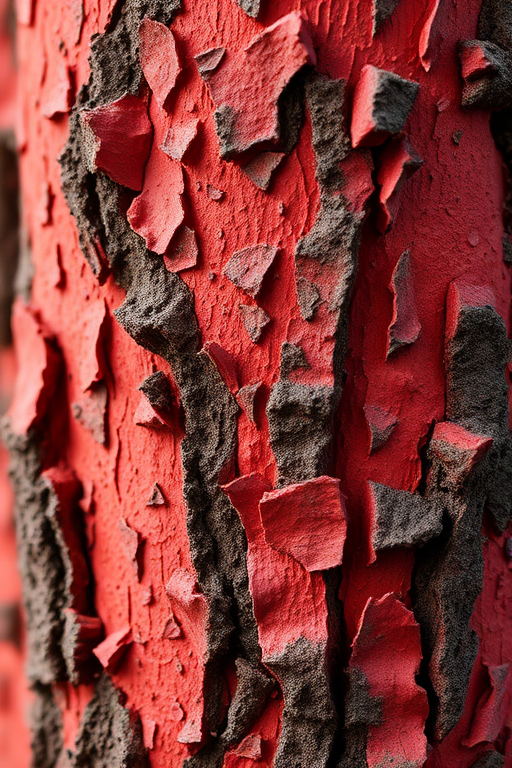 high-resolution image of textured red bark, macro close-up, f/3.5 aperture, 50mm lens, ISO 100, natural lighting, DSLR camera, focus on intricate patterns and details
