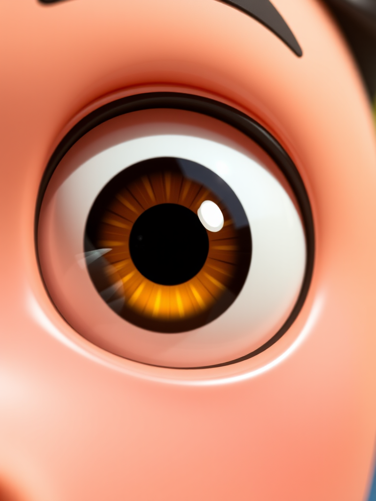 Close-up of stylized cartoon eyes with a glossy finish, captured using a DSLR camera, f/2.8 aperture, 50mm lens, ISO 100, natural lighting for enhanced contrast and detail.